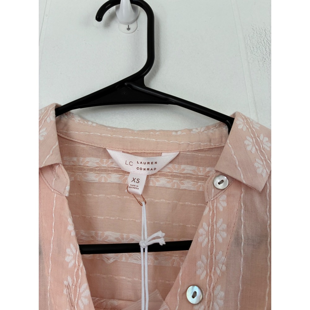 NWT LC Lauren Conrad Peach Cotton Dobby Stripe Balloon Sleeve Blouse Top XS - Picture 8 of 8